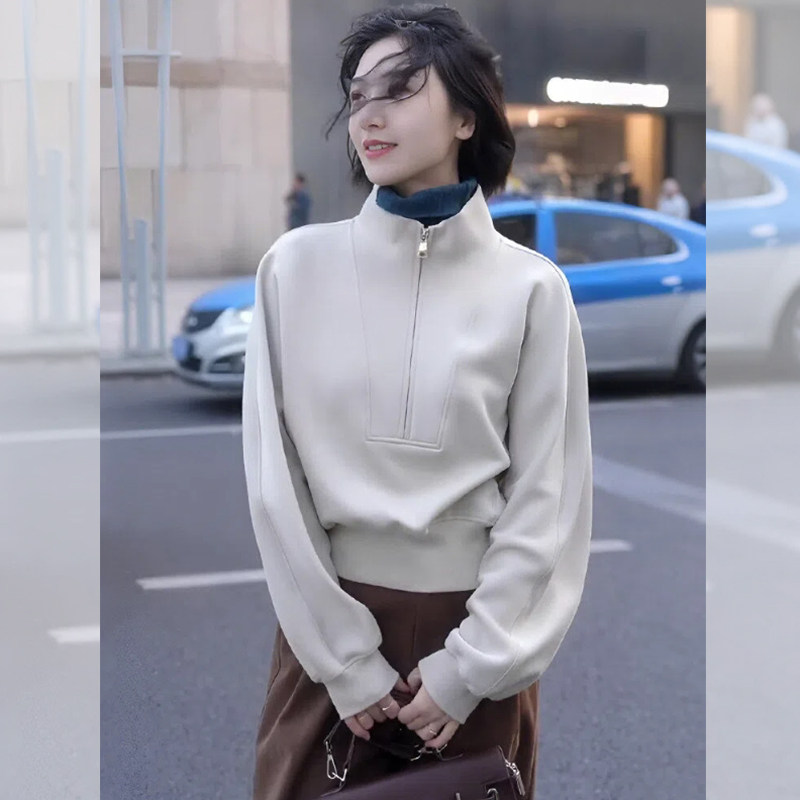 慵懒风半拉链短款立领卫衣女2026新款爆款春秋款宽松内搭长袖上衣,女装/女士精品,卫衣/绒衫,淘宝优惠券,粉丝福利购,淘宝优惠卷