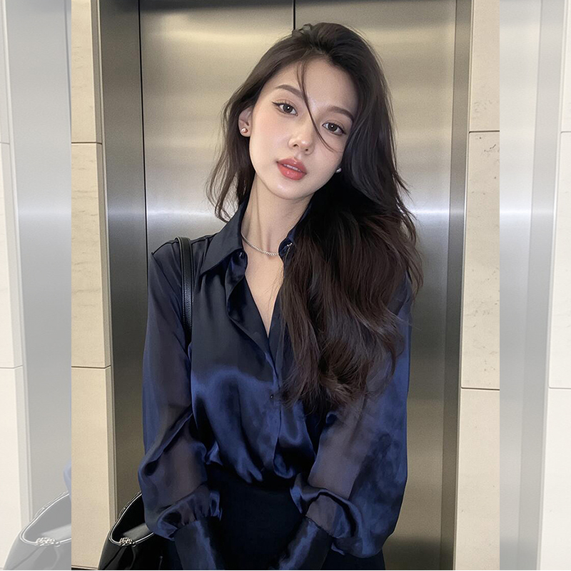 【赠送运费险】polo领缎面衬衫女