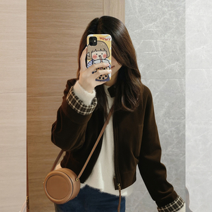 2026初冬巨好看的咖色立领今年流行百搭漂亮短款法式夹克外套女款