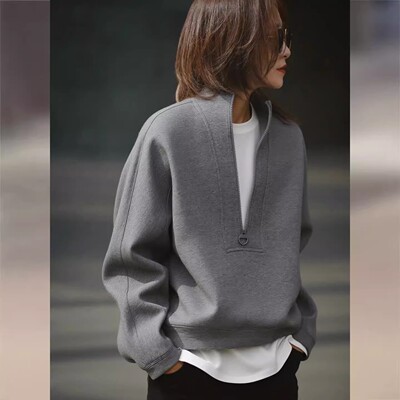 【赠送运费险】灰色半拉链卫衣女