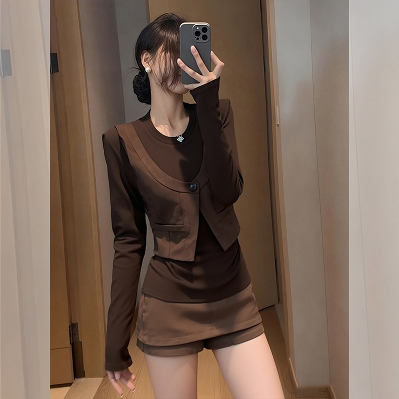 【赠送运费险】假两件长袖打底衫