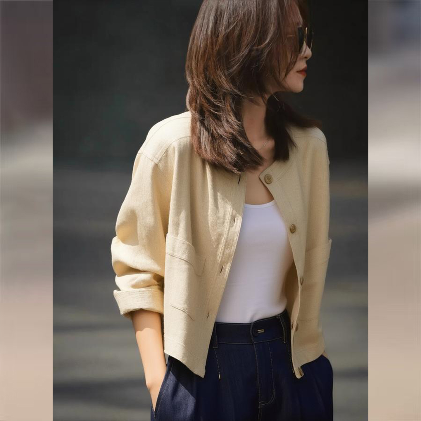 【赠送运费险】米黄色衬衫短外套