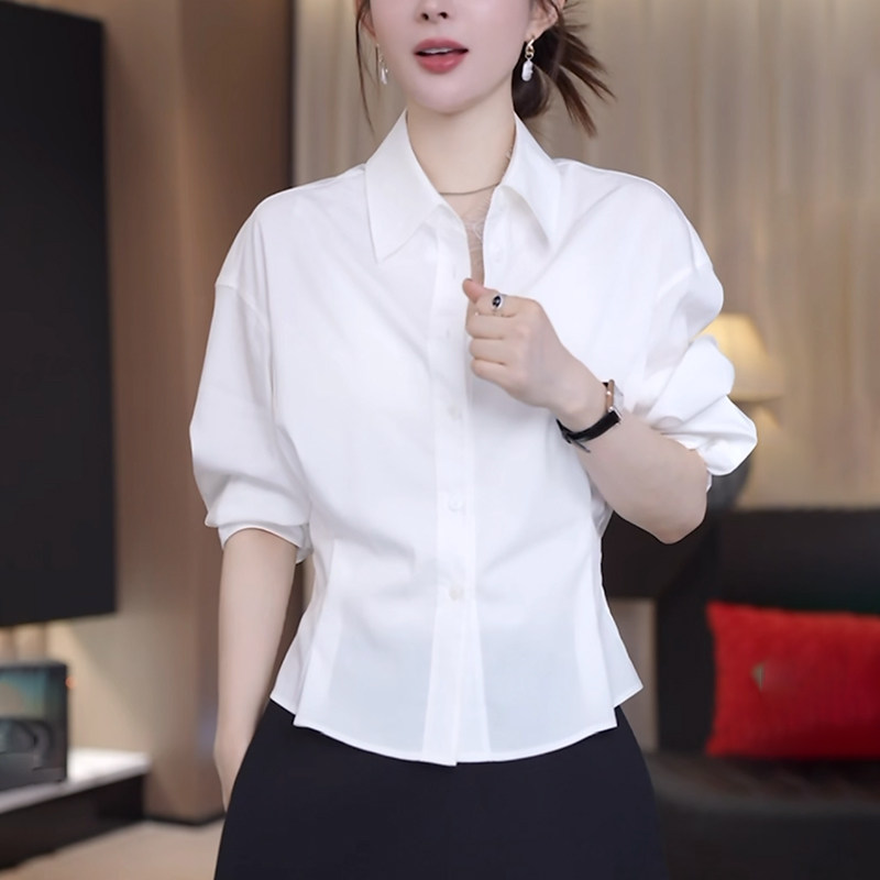 气质显瘦收腰小众设计感白色衬衫女2026秋季新款洋气通勤打底衬衣,女装/女士精品,衬衫,淘宝优惠券,粉丝福利购,淘宝优惠卷