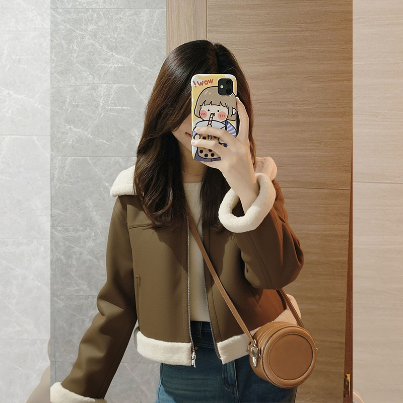 【赠送运费险】咖色羊羔毛外套女