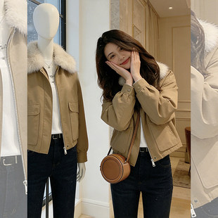 韩系复古卡其色毛毛翻领派克服秋冬超好看百搭短款羊羔毛外套女冬