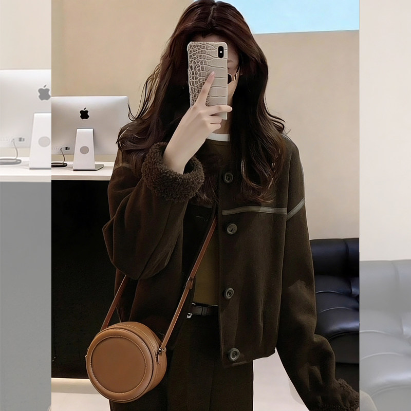 独特漂亮的初冬咖色皮毛一体小香风短款加厚羊羔绒夹克外套女冬季,女装/女士精品,短外套,淘宝优惠券,粉丝福利购,淘宝优惠卷