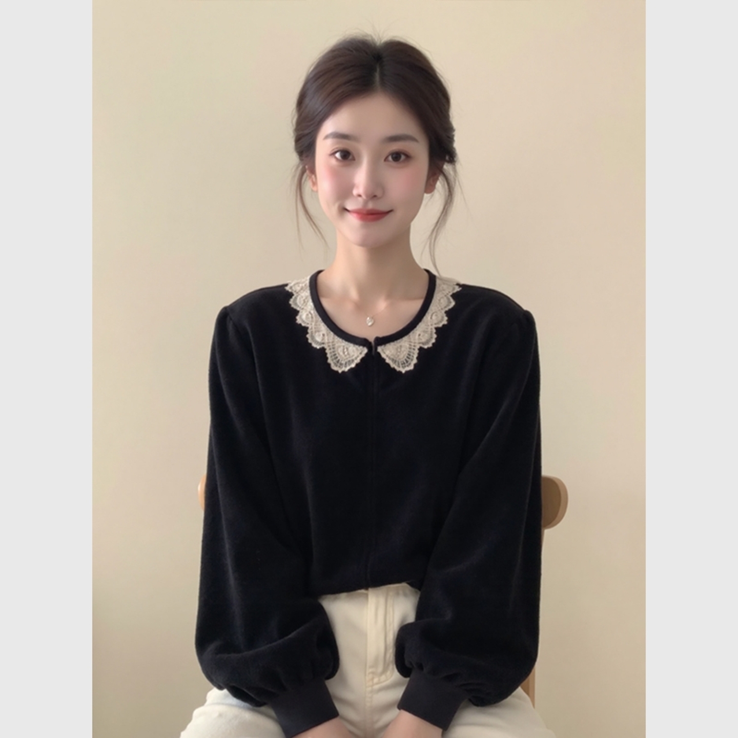 【赠送运费险】蕾丝花边丝绒上衣