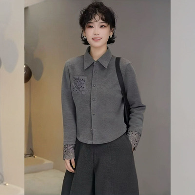 【赠送运费险】蕾丝拼接翻领上衣