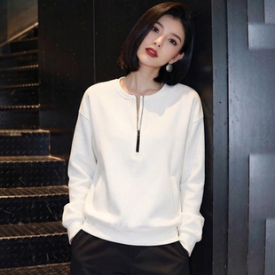 高端半拉链白色圆领卫衣女款2026新款早春季时尚洋气时髦宽松上衣