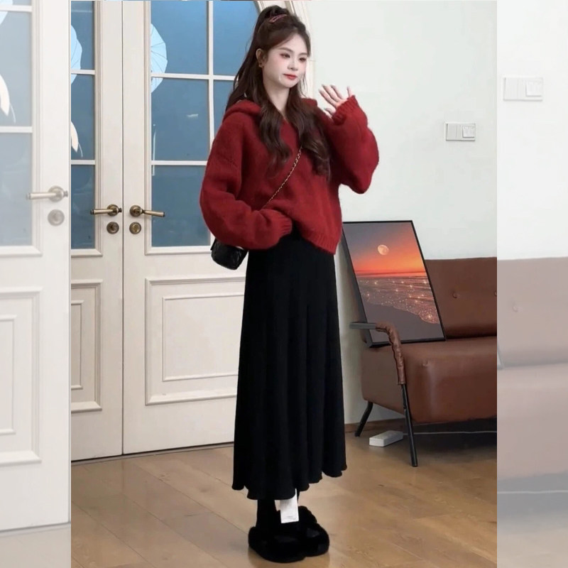 新年红色小个子套头连帽毛衣女2026秋冬宽松慵懒风短款针织衫上衣,女装/女士精品,毛针织衫,淘宝优惠券,粉丝福利购,淘宝优惠卷