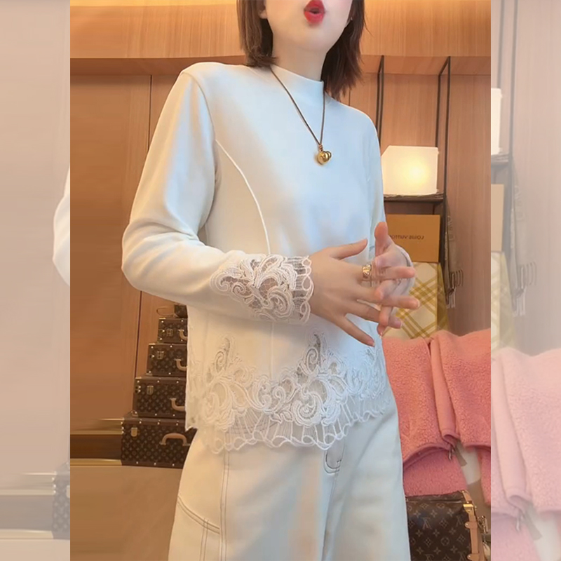 【赠送运费险】蕾丝边长袖t恤女