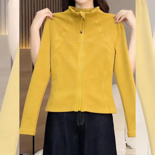 2026冬季新品黄色立领拉链外套女长袖运动通勤风高级感开衫上衣潮