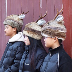 鄂伦春族狍角帽子保暖民族风演出表演帽道具工艺品东北旅游纪念品