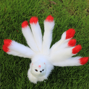 仿真九尾狐模型狐狸毛绒玩具玩偶桌面礼物创意装饰白狐摆件纯手工