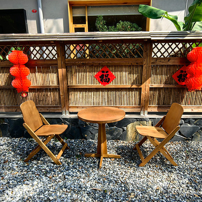 柚木色实木方桌子圆桌椅折叠靠背