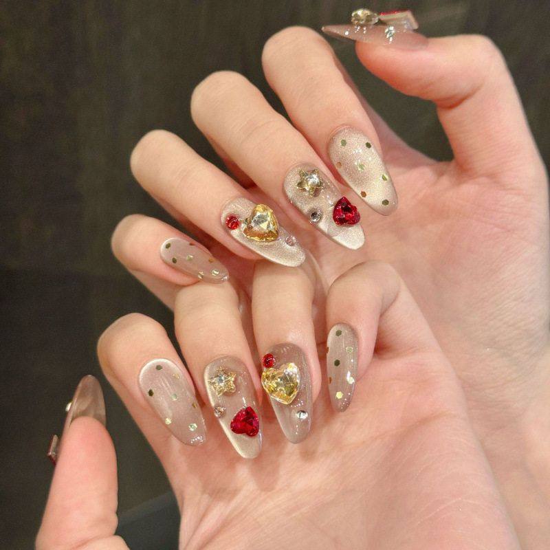 【桃金馥语】新款美甲假指甲猫眼镶钻显白纯手工穿戴甲批发成品,彩妆/香水/美妆工具,穿戴甲/甲片,淘宝优惠券,粉丝福利购,淘宝优惠卷