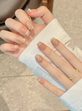 【暮光曲调】法式手绘蝴蝶结珍珠小花高级感纯手工穿戴甲成品美甲