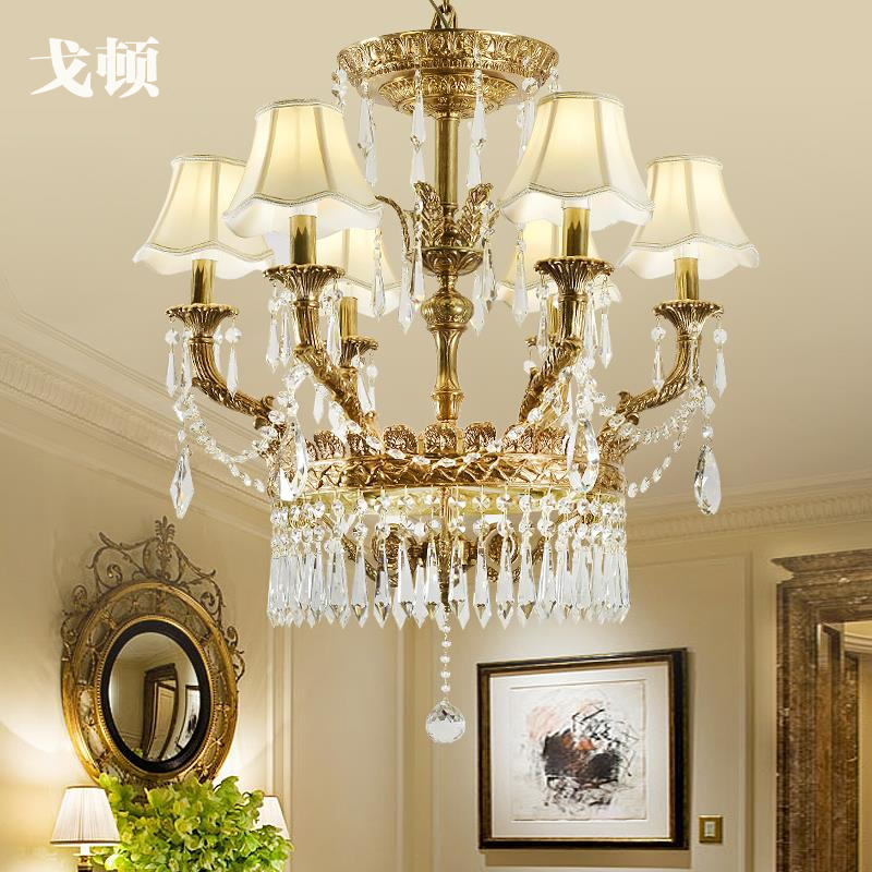 法式全铜水晶复古吊灯别墅酒店大堂客厅欧式铜脱蜡挑空餐厅卧室