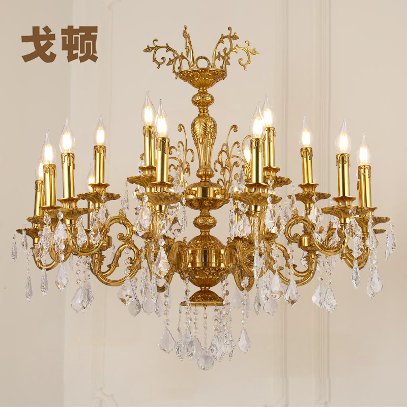 法式吊灯客厅卧室餐厅灯别墅复古全铜灯欧式奢华宫廷K9水晶全铜