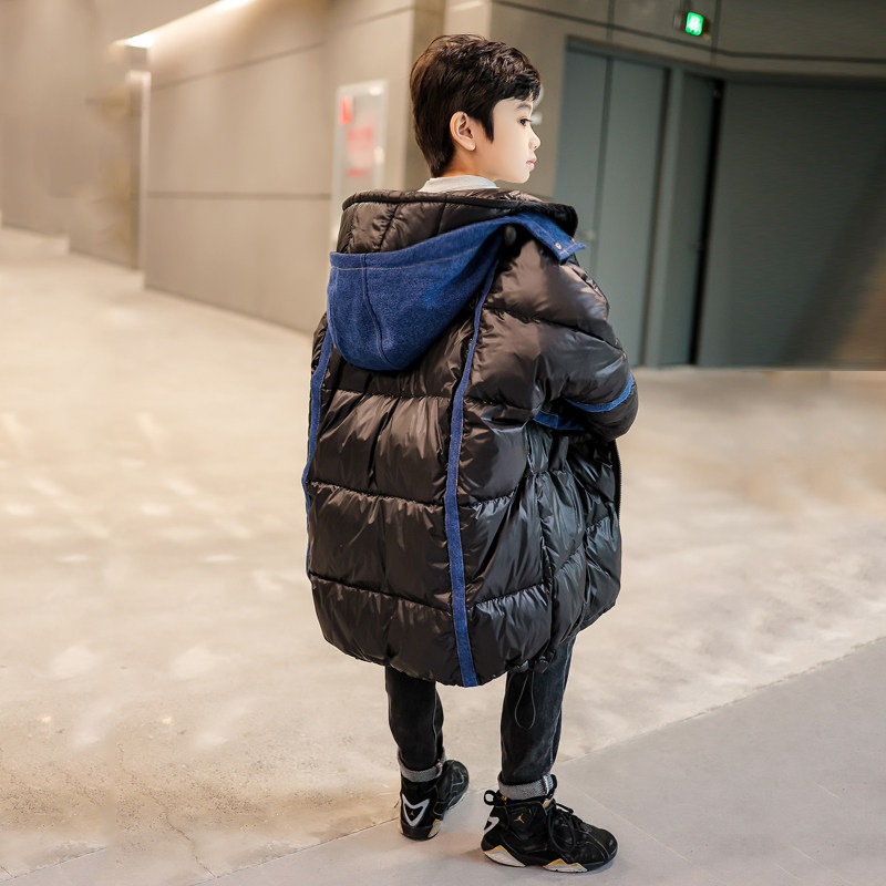 男童羽绒服2021新款洋气儿童冬装中长款过膝中大童装男孩帅气潮牌