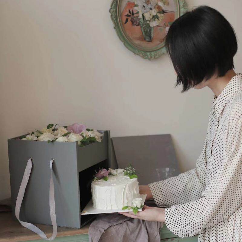六寸情人节生日礼物告白送礼鲜花蛋糕包装礼盒皮质抽拉式礼品空盒
