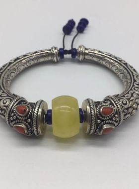 尼泊尔手工银饰品月光石拉长石黄紫水晶吊坠戒指耳坠老银管手镯