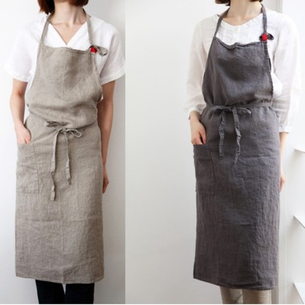 高端围裙亚麻韩版服务员画画咖啡店烘焙美甲店男女印字花艺蛋糕店