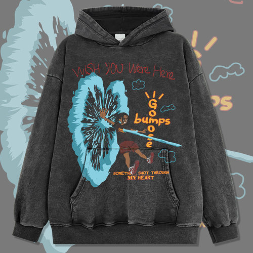美式复古TRAVIS SCOTT印花420G蜡染连帽卫衣重磅水洗套头衫