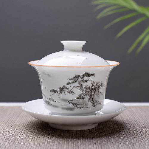 景德镇大号陶瓷盖碗 青花瓷三才碗 三泡炮台茶杯 马蹄饭杯包邮