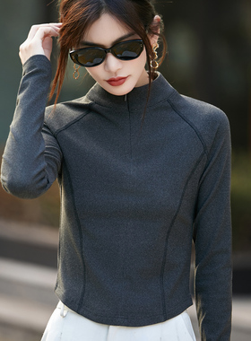 拉链半高领德绒时尚收腰针织衫修身显瘦毛衣长袖内搭外穿白色保暖