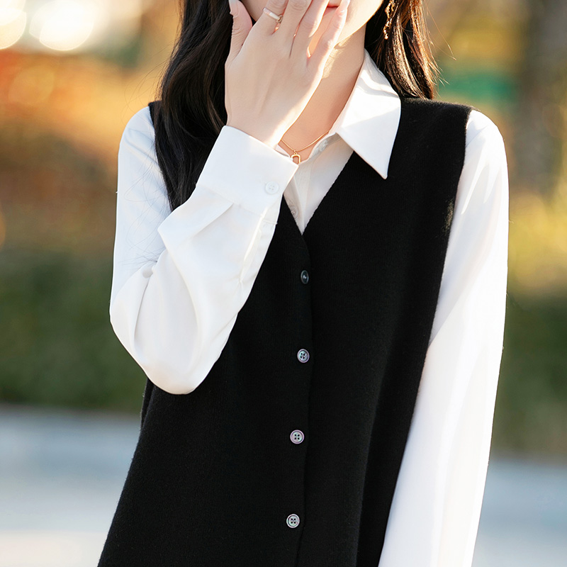 淑女风纯羊毛V领针织马甲