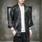 七分袖 衬衫 男复古提花短袖 中国风薄款 外套夏季 垂感宽松冰丝衬衣潮