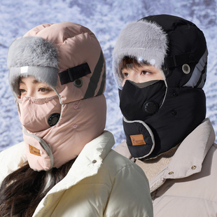 冬季骑行帽子女挡风保暖防寒加厚棉帽户外电动车雷锋帽面罩男女款