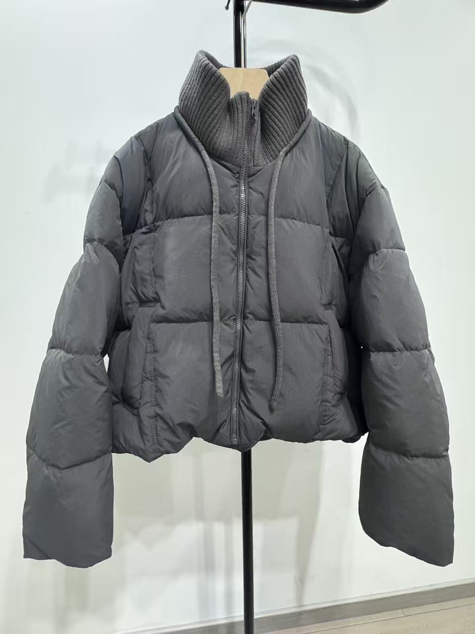 领口针织拼接系带90%白鸭绒羽绒服女冬季ins新品保暖小个子短外套
