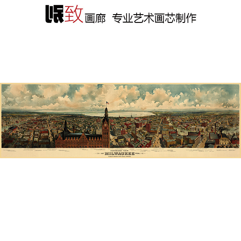 美国密尔沃基市鸟瞰插画地图巨幅