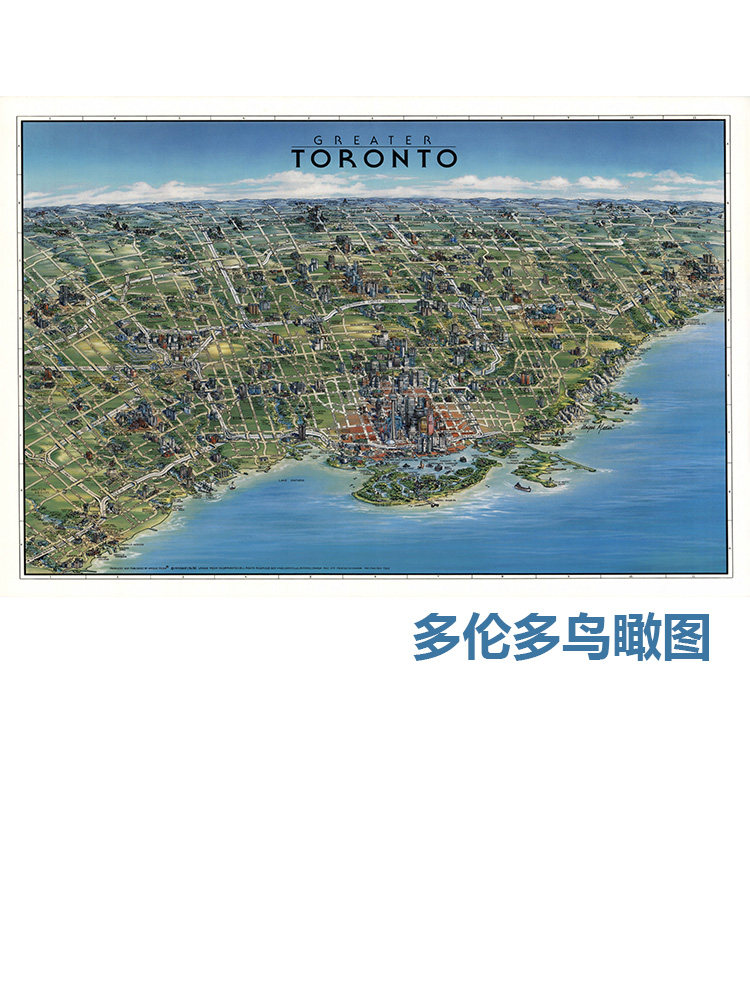多伦多鸟瞰地图地理插画海报