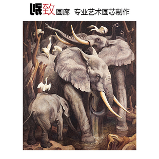 大象 Norbertine-Roth奥地利动物油画 玄关走廊儿童房欧式装饰画
