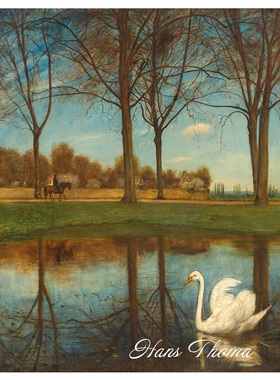 天鹅 Hans Thoma德国风景油画 客厅玄关书房卧室走廊欧式装饰画芯