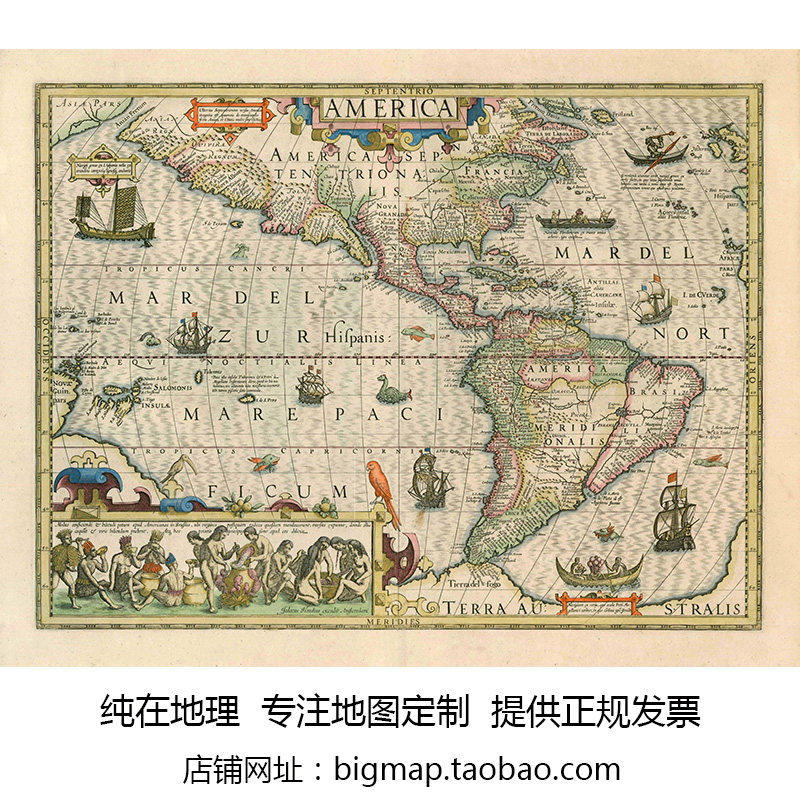 精美装饰美洲地图1585年首次出版
