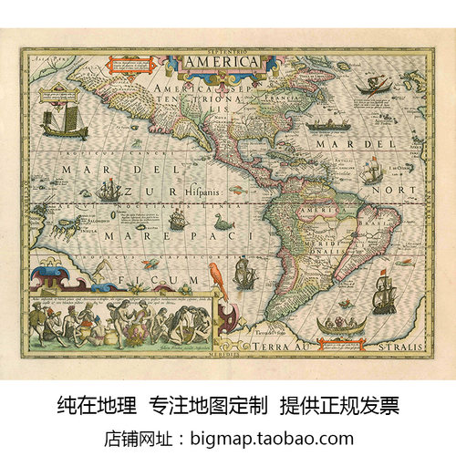 精美装饰美洲地图1585年首次出版