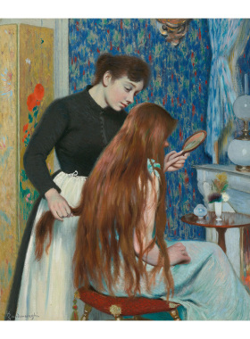梳妆 F Zandomeneghi意大利印象派人物油画 玄关走廊商铺装饰画芯