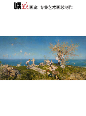 春日时光.爱 F.P Michetti意大利人物风景油画 客厅餐厅装饰画芯