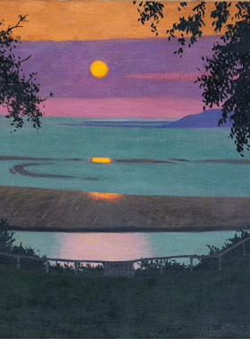 夕阳于橙紫色天空 瑞士Felix Vallotton风景油画玄关书房装饰画芯