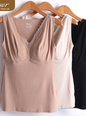 凯撒caser女士暖姜轻肤绒v领蕾丝带杯磨绒保暖背心秋冬BK60-F106