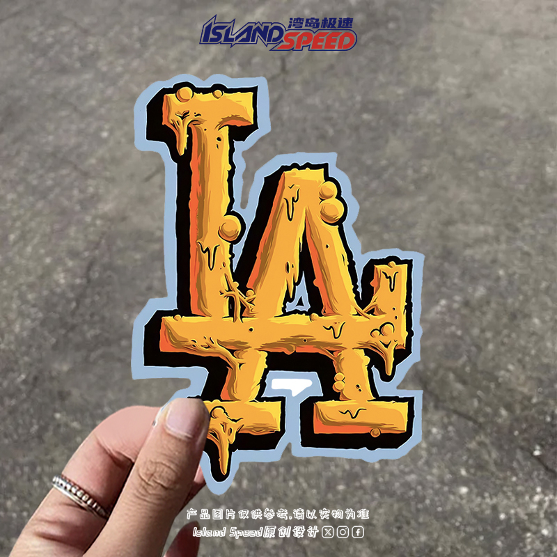 美式复古卡通字母LA汽车贴纸街头个性装饰摩托车贴画车身贴