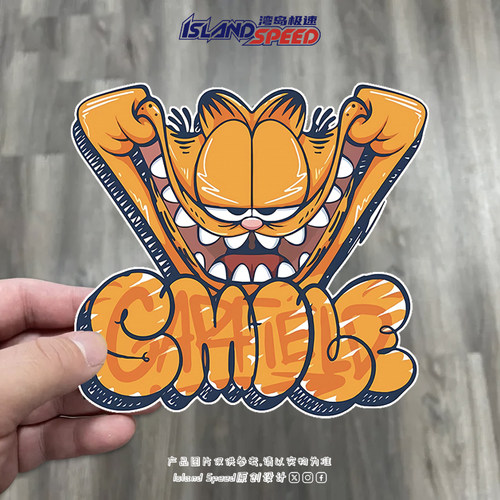 SMILE加菲猫动漫二次元可爱个性创意卡通遮挡防水汽车贴纸