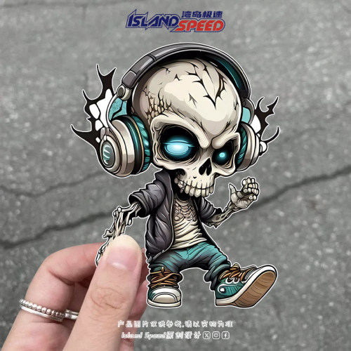 潮流个性骷髅者爱听音乐汽车贴纸划痕遮盖车身创意装饰贴花