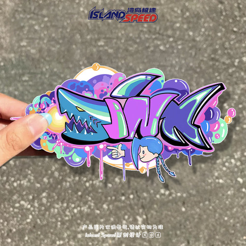 金克丝JINX涂鸦鲨鱼标志汽车贴纸游戏英雄联盟动漫角色车身装饰贴
