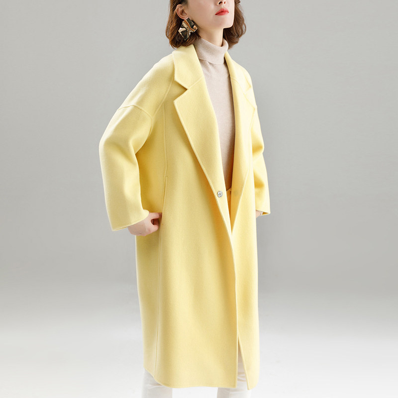 Элитное шерстяное желтовато-коричневое шерстяное пальто, двусторонная кашемировая куртка, свободный крой для возраста 
