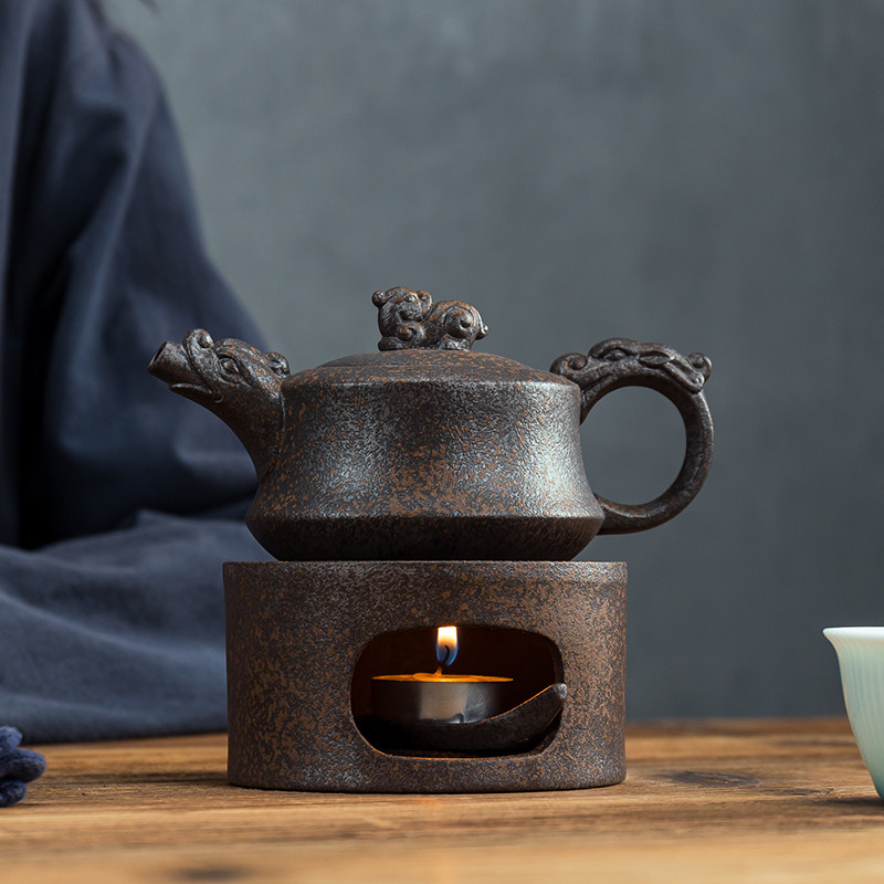 陶瓷煮茶器小青柑专用煮茶壶侧把壶黑茶煮茶炉粗陶复古可加热泡茶